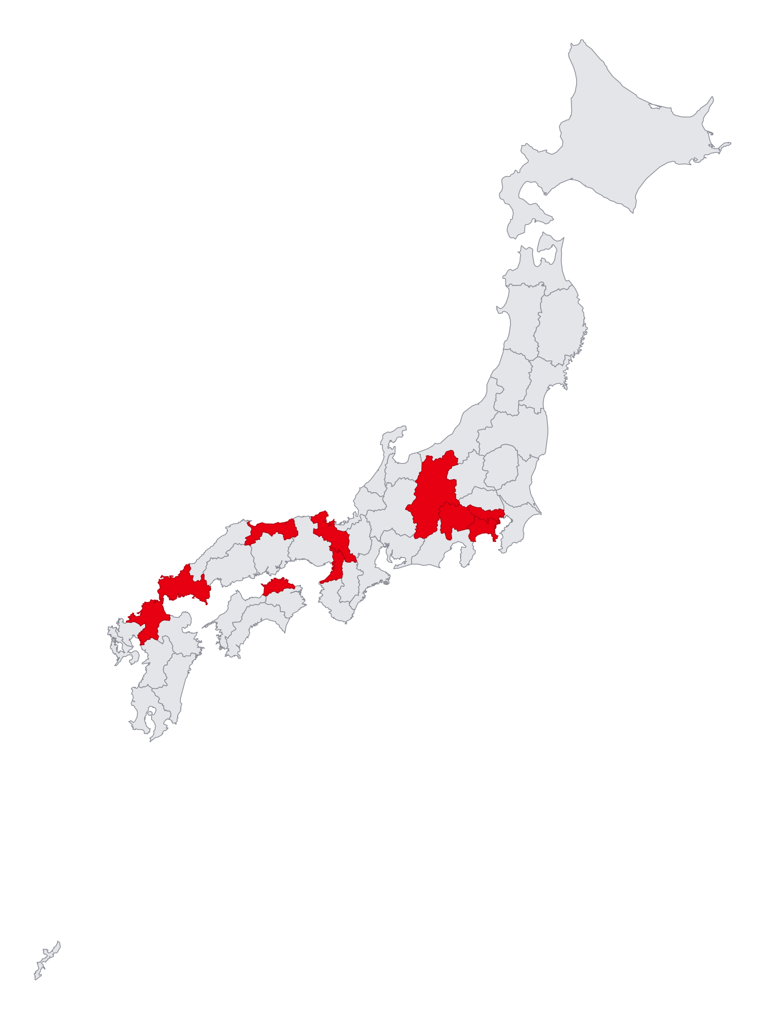 白熱英語教室 これまでの開催地マップ（山梨・東京・大阪・京都・長野・香川・福岡・山口・鳥取・神奈川）